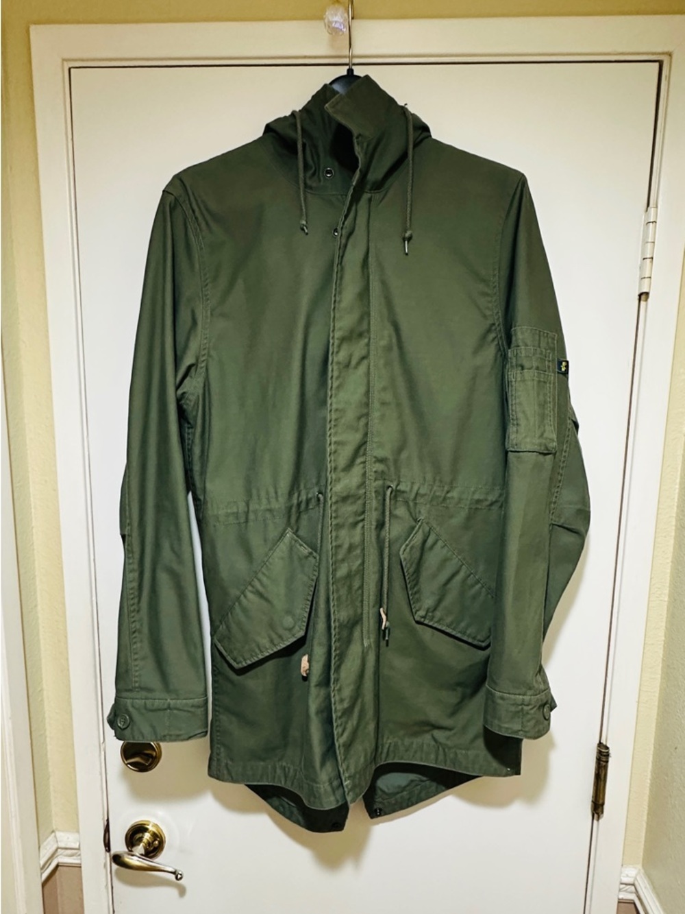Vintage Hooded Military Jacket Mens Medium Olive Cold Weather Field Coat